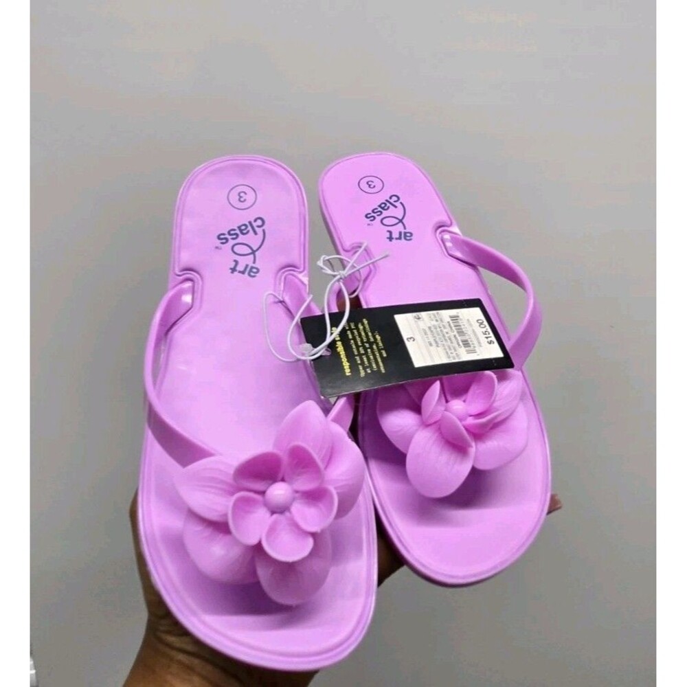 Art Class Kids' Purple Capri Jelly Flower Thong Sandals Open Toe Summer Size 3